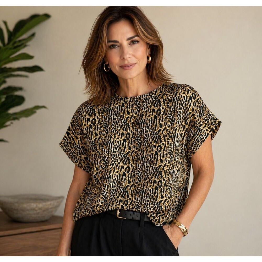 VTG Leopard Blouse Caron Chicago USA Boxy Top 12 Retro Maximalist